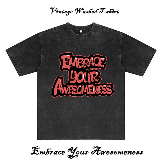 Embrace Your Awesomeness Men's Inspirational Washed Black Cotton Tee