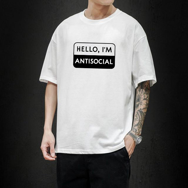 HELLO, I'M ANTISOCIAL Print Men's Cotton T-shirt 230g Big & Tall
