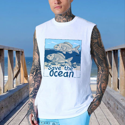 Fish Print Ocean Lovers Men's Cotton Tank Top