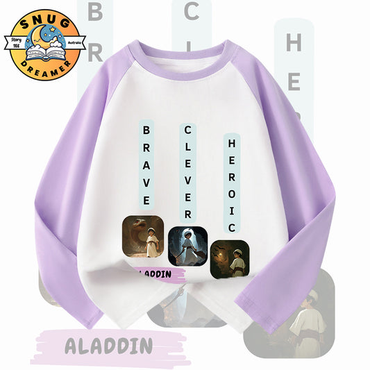 Aladdin-Inspired Kids QR Code Raglan Storytelling Tee