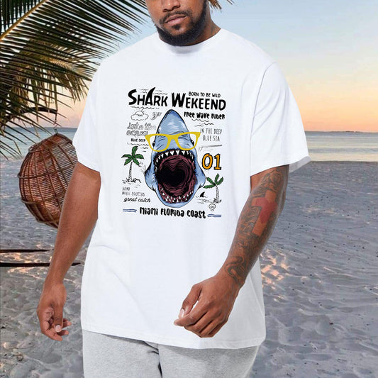 Born To Be Wild Shark Print Men's Oversized Tee Big & Tall