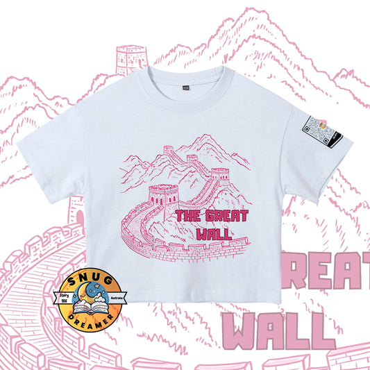 The Pink Color Great Wall Print Kids QR Code Story Tee