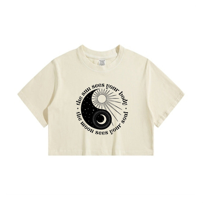 Sun & Moon Graphic Print Lady's Crop Tee