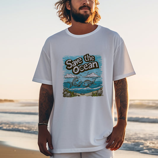 Men's Ocean Defender Fish Print Oversized T-shirt