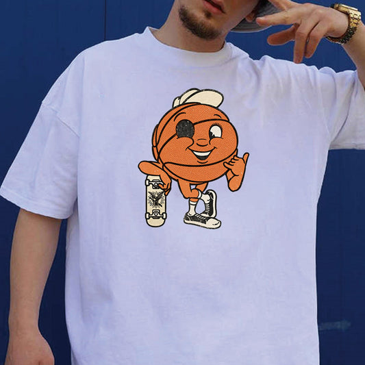 Basketball Funny Cartoon Skateboard Men's Cotton T-shirt