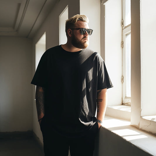 Men's Plain Oversized Cotton T-shirt - Black Big & Tall