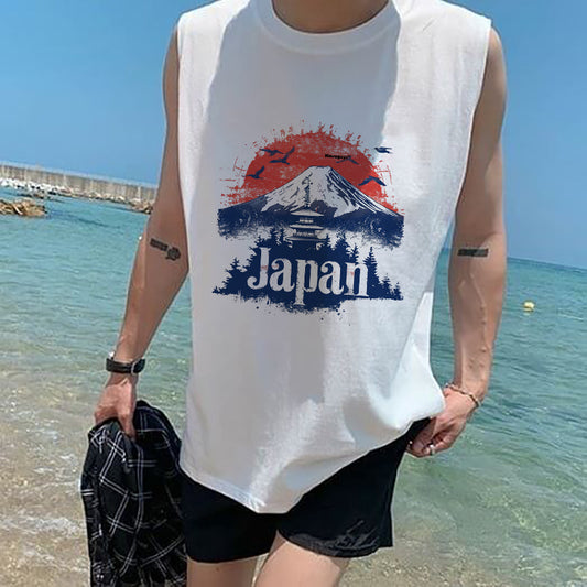 Eternal Fuji Mountain Print Men's Cotton Tank Tops