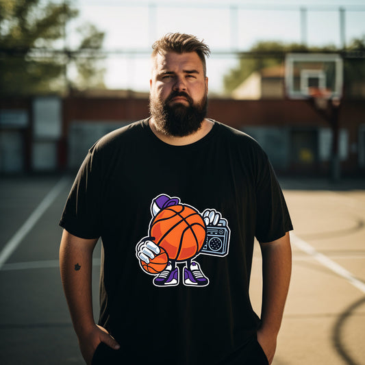 Men's Basketball Character with Ball and Radio Print Big & Tall T-shirt