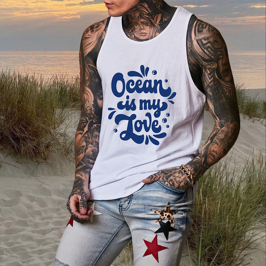 Ocean Love Letter Print Men's Tank Top