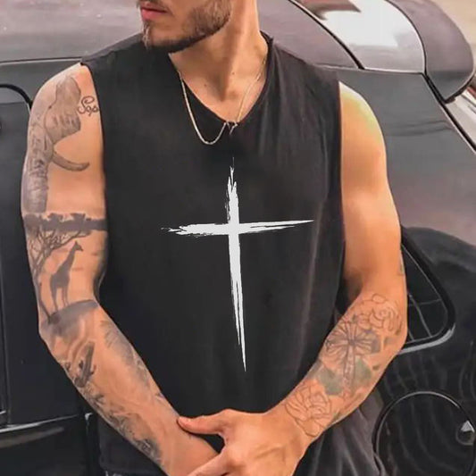 Juses Cross Men's Fashion Streetwear Tank Tops-B