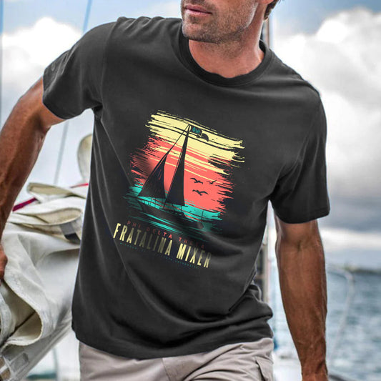 Men's Sailboat Printed Short Sleeve Big & Tall T-Shirt
