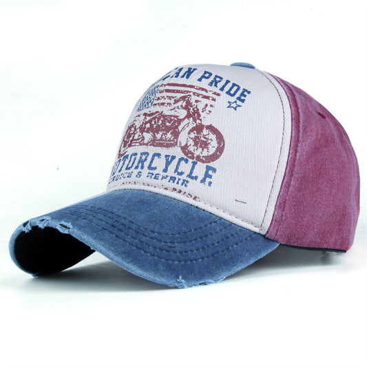 Motocycle Printed Vintage Colorblock Cap Hat