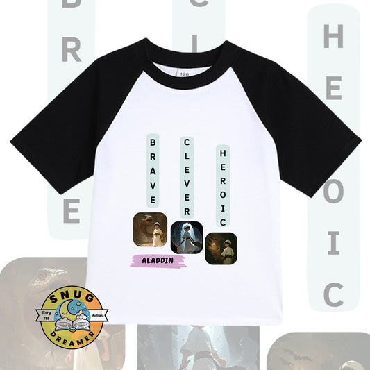 Aladdin-Inspired QR Code Raglan Sleeve Kids Story Tee