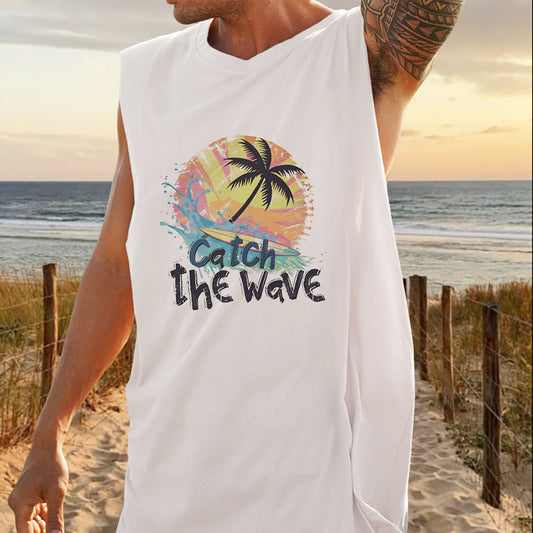 Catch the Wave Palmtree Print Men's Tank Top
