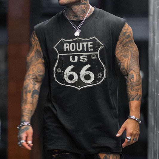US Route 66 Historical Sign Men's Casual Tank Tops-B