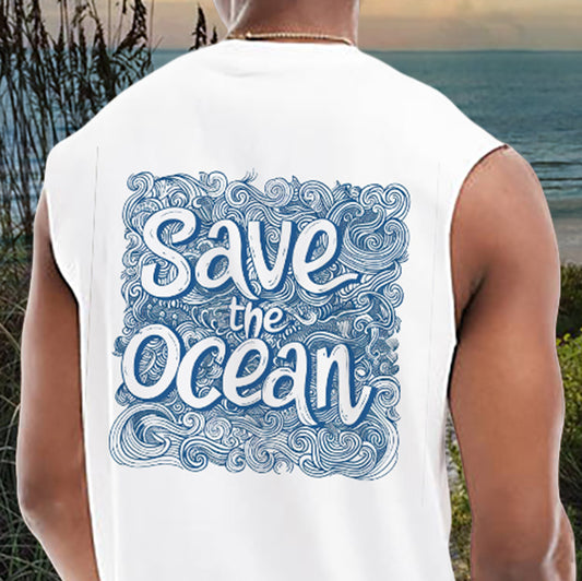 Ocean Wave Print Retro Pattern Men's Tank Top