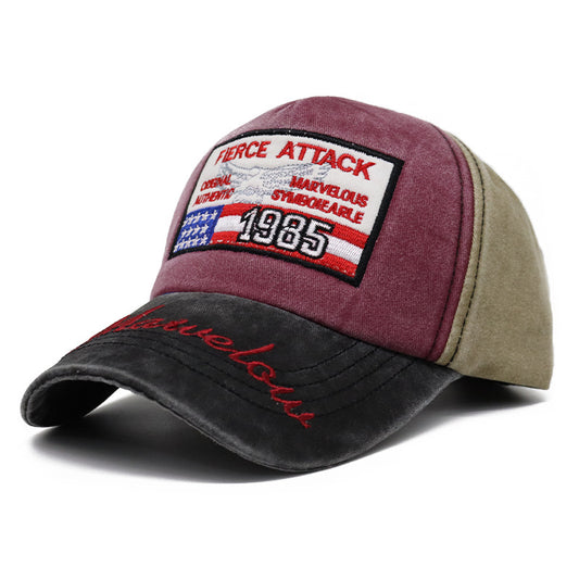 American Flag Embroidered Vintage Colorblock Cap Hat
