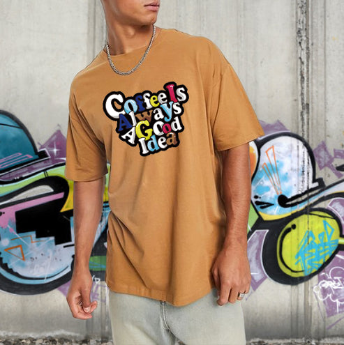 Coffee Letter Print Men's Short Sleeve T-shirts