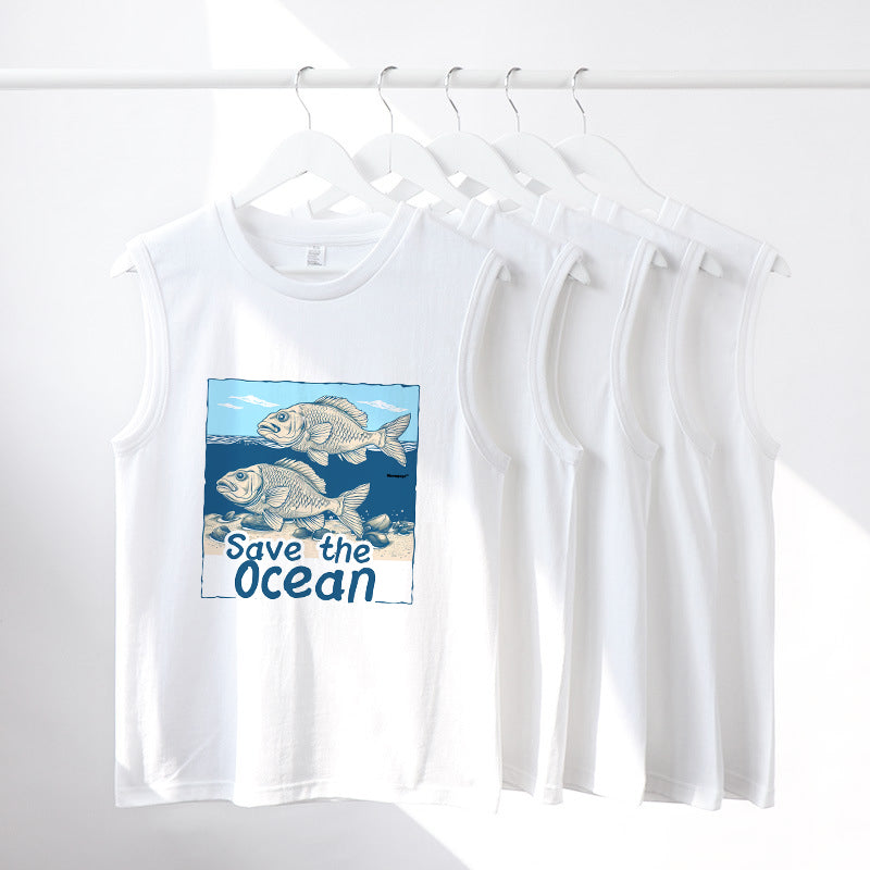 Fish Print Ocean Lovers Men's Cotton Tank Top
