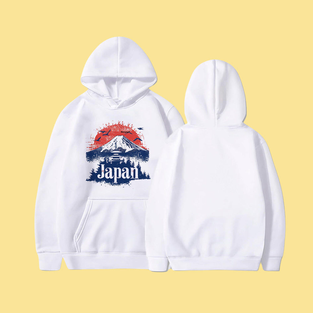 Japan Fuji Mountain Men's White Fleeced Hoodie