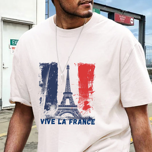 Eiffel Tower and France Flag Men's Casual T-shirt