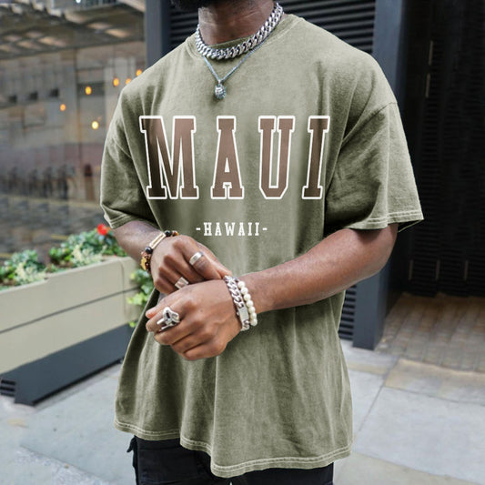 MAUI Letter Print Men's Short Sleeve T-Shirt