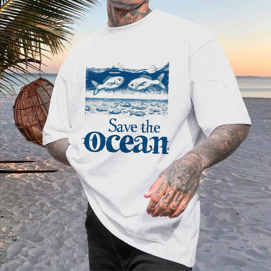 Ocean Fish Print Men's Oversized T-shirt