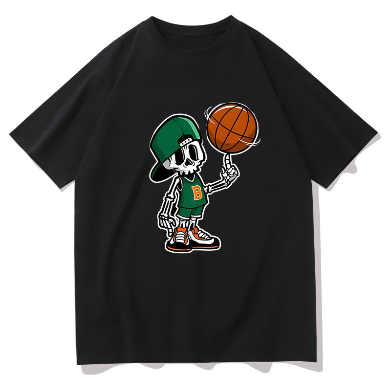 Skull With Basketball Print Men's Short Sleeve Tee Big & Tall