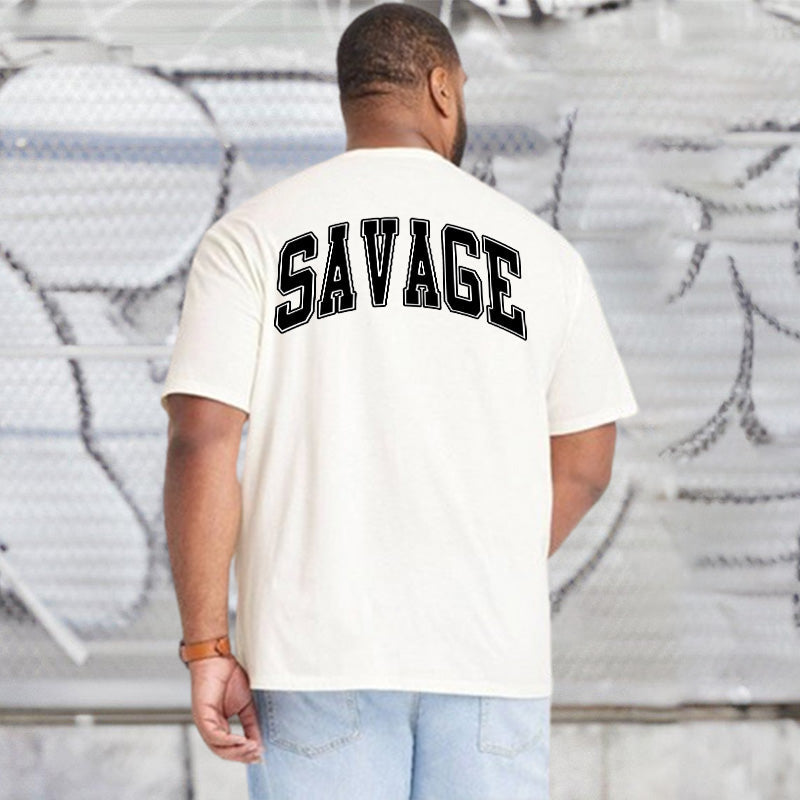 SAVAGE Letter Print Casual Men's T-Shirt Big & Tall