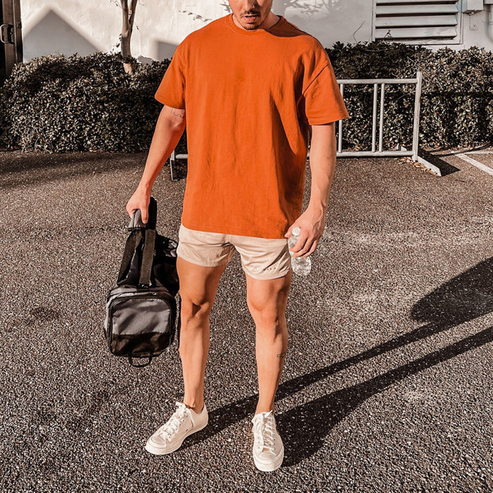 Men's Plain Color Oversized Cotton T-shirt -Orange