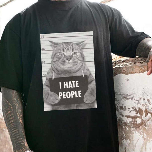 Men's Funny Cat Print Oversized T-shirt Big & Tall