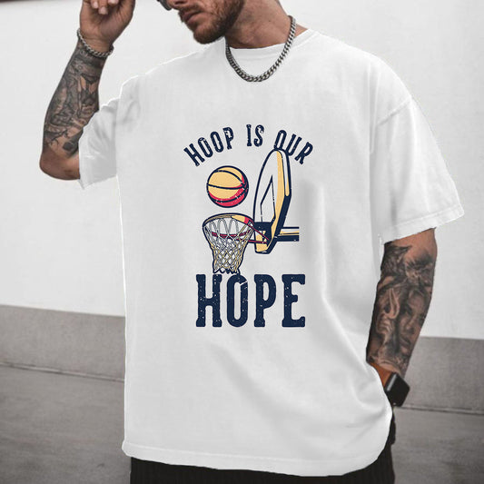 Men's White Basketball Hoop Print T-shirt Big & Tall