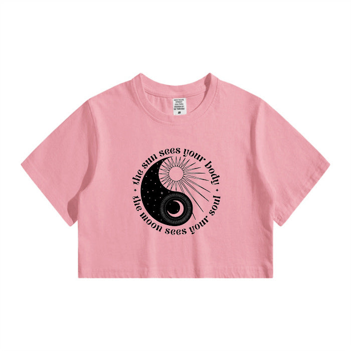 Sun & Moon Graphic Print Lady's Crop Tee