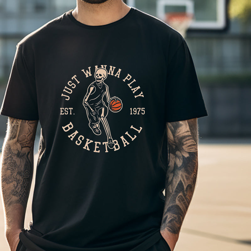 Men's Black Skull Print Basketball Lovers Big & Tall T-shirt