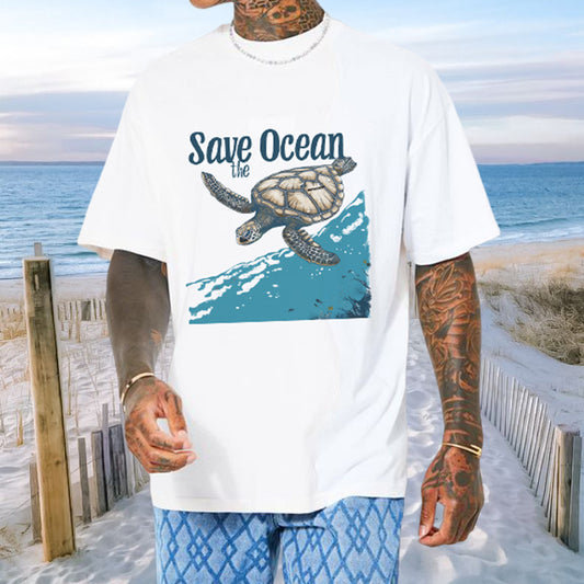 Men's Sea Turtle Ocean Conservation-Themed Printed T-shirts