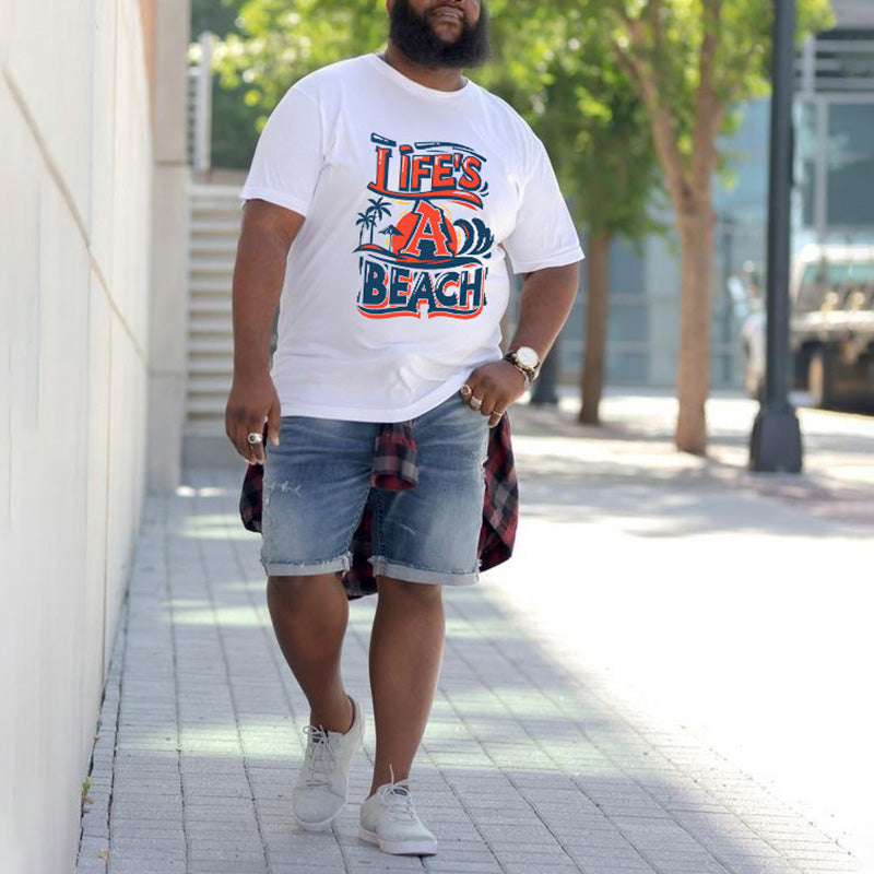 Life's a Beach Men's Letter Print White T-shirt Big & Tall