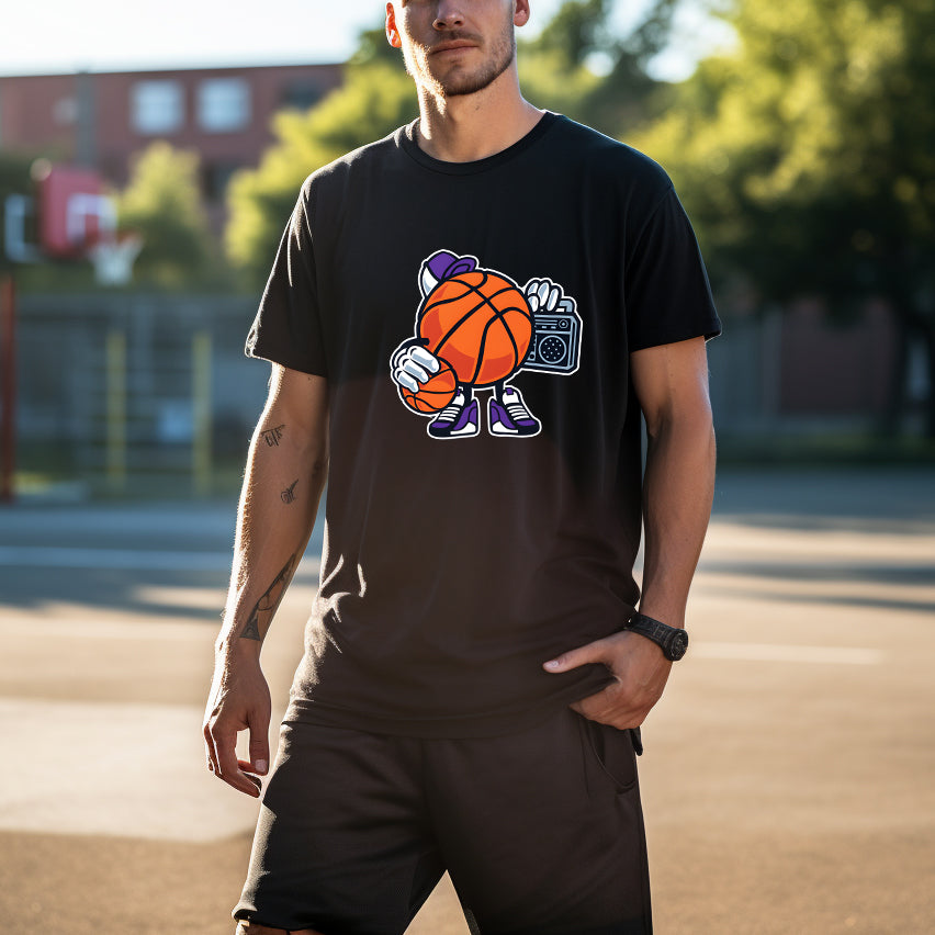 Men's Basketball Character with Ball and Radio Print Big & Tall T-shirt