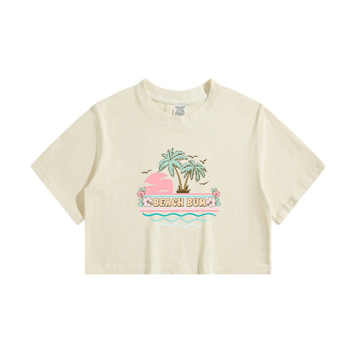 Ladies Beach Bum Floral Print Crop Tee