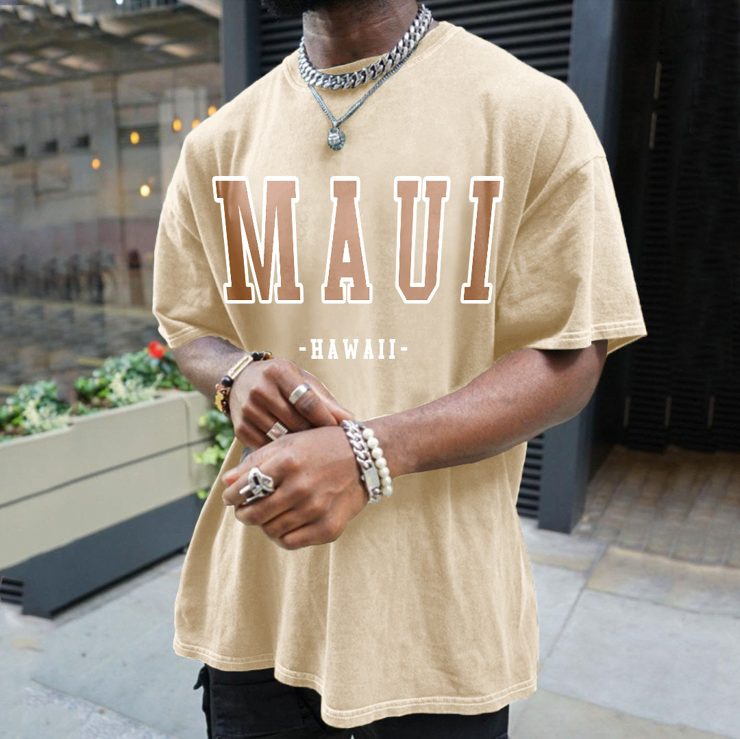 MAUI Letter Print Men's Short Sleeve T-Shirt