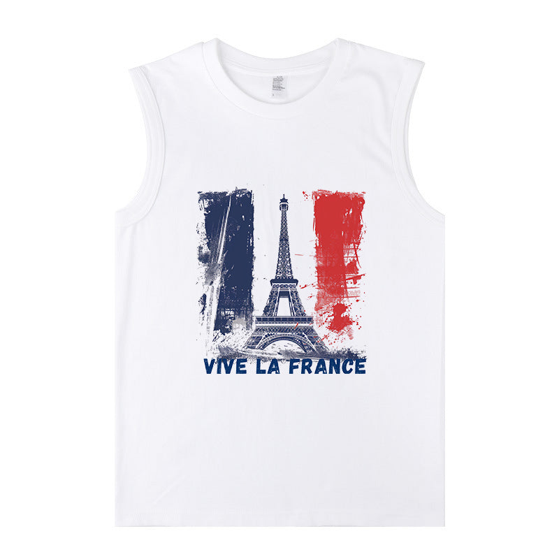 Eiffel Tower and France Flag Men's Casual Tank