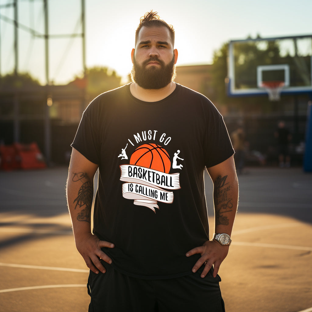 Baketball Lovers Hoops Calling Men's Black Big & Tall T-shirt