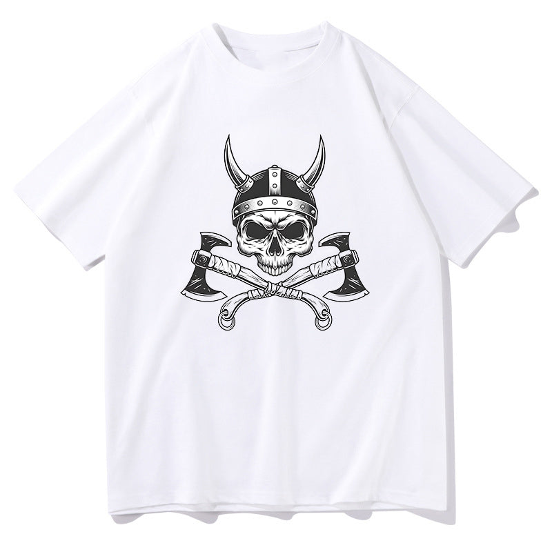 Men's Nordic Warrior Skull Helm and Axes Print Tee Big & Tall