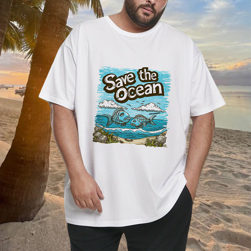 Men's Ocean Defender Fish Print Oversized T-shirt