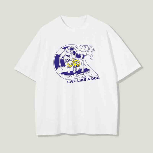 The Ocean Wave Surfing Puppy Men's Printed T-Shirt