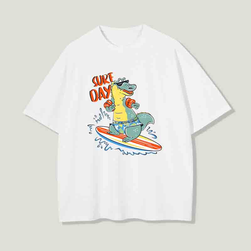 Surf Day Dinosaur Printed Men's T-Shirt