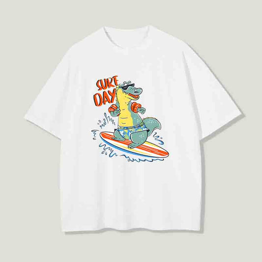 Surf Day Dinosaur Printed Men's T-Shirt