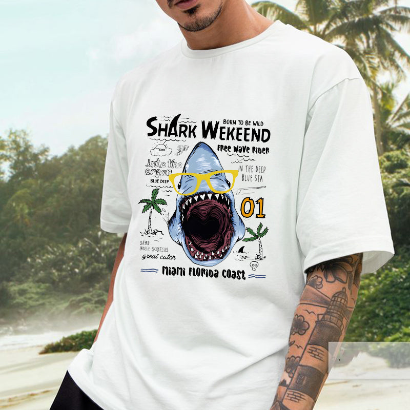 Born To Be Wild Shark Print Men's Oversized Tee Big & Tall