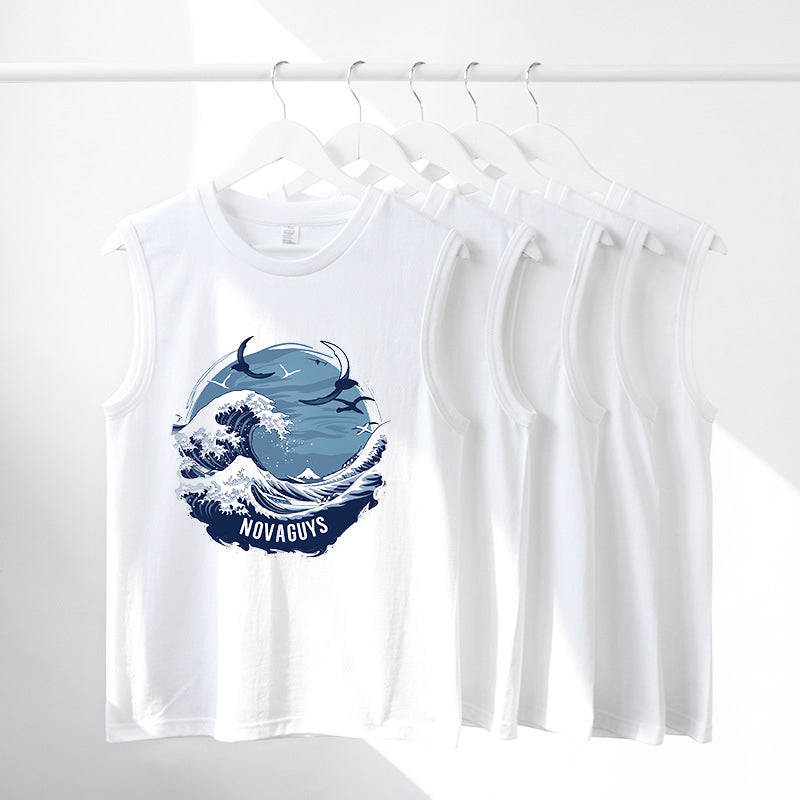 Ocean Wave Print Men's Cotton Tank Top