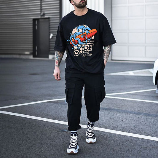 Ocean Waves Surfboard Print Vacation Vibes Men's T-shirt