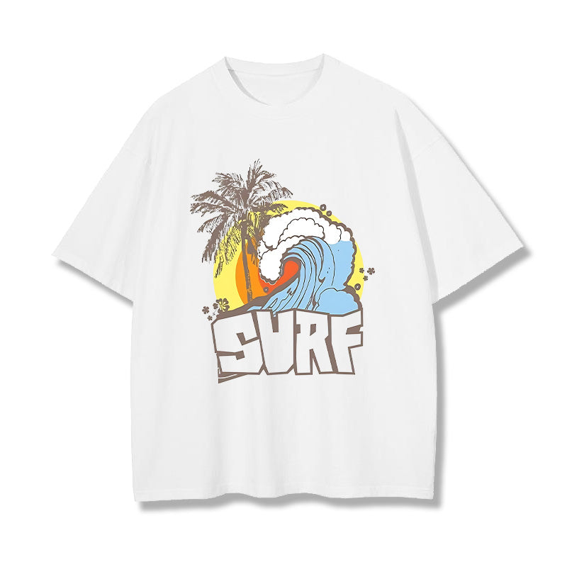 Sunset Ocean Wave Surf Print Men's T-shirt